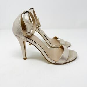 Mix No 6 Womens 6 Gold Shimmer Lina Sandal Heels Ankle Strap 4" Height Metallic